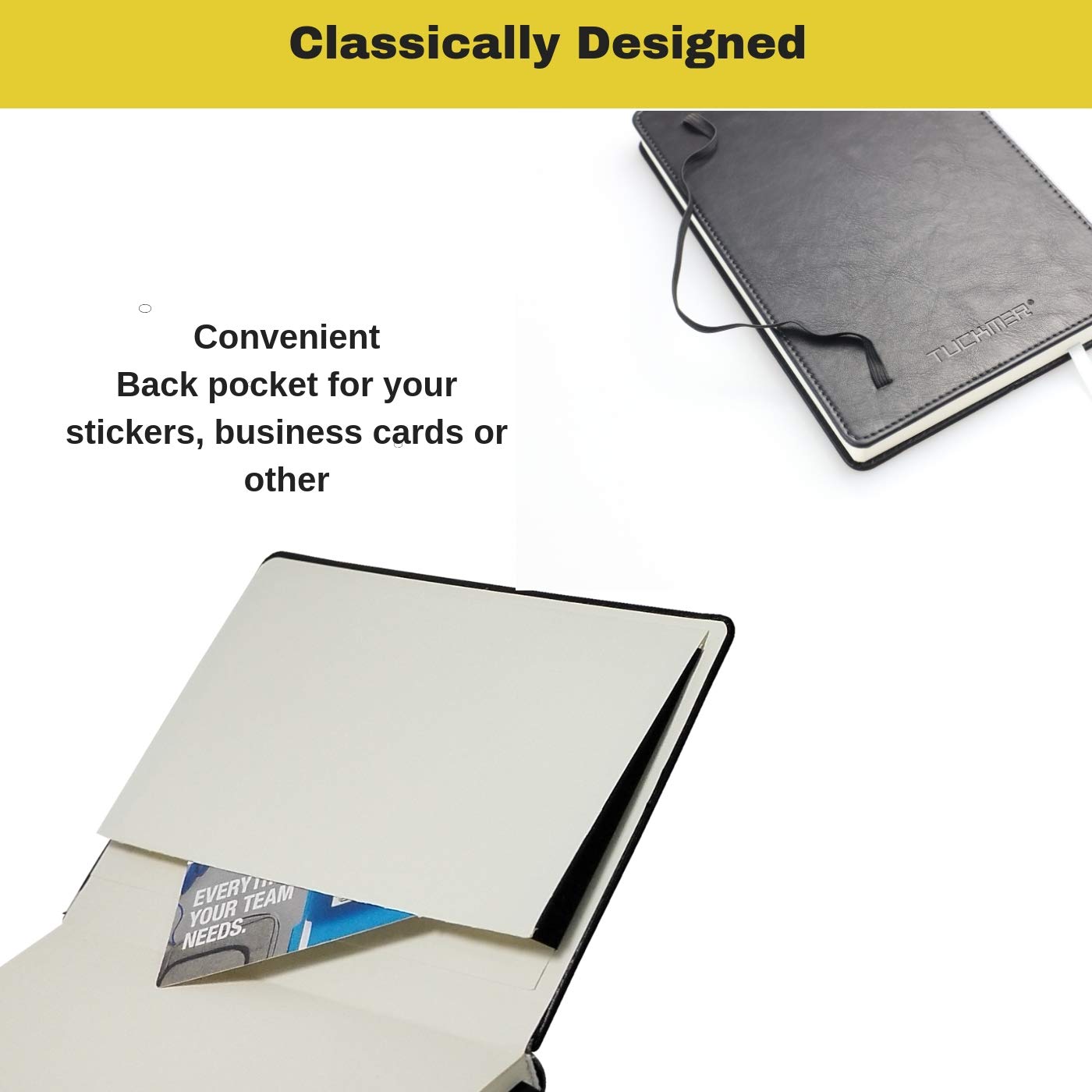 Notebook with Pen Holder Loop - Meeting Notebook - Dotted Grid Leather Bound Journal - Black - Great for Writing, Journaling & Sketching – Bullet Journals to Write in for Women, Men, Business
