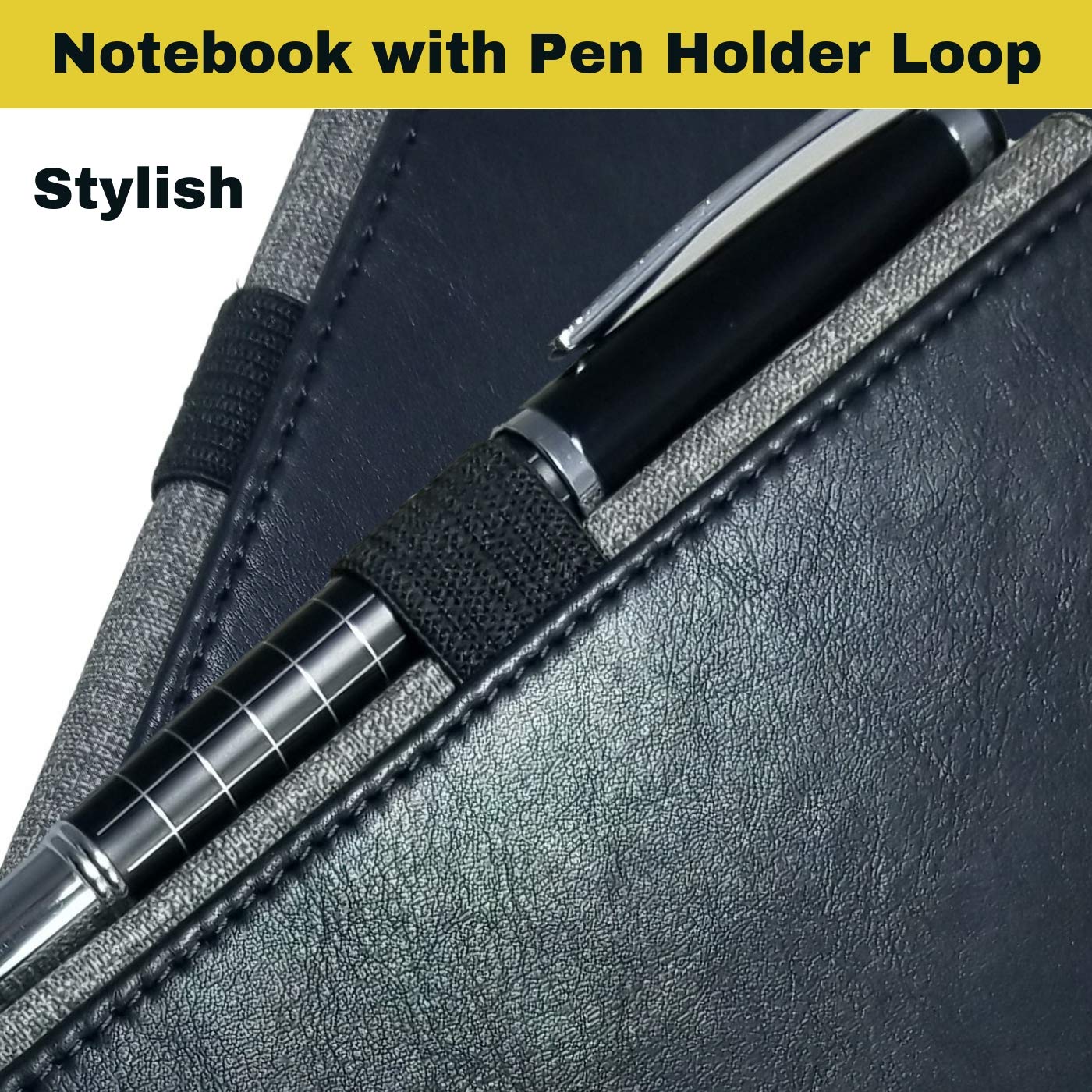Notebook with Pen Holder Loop - Meeting Notebook - Dotted Grid Leather Bound Journal - Black - Great for Writing, Journaling & Sketching – Bullet Journals to Write in for Women, Men, Business