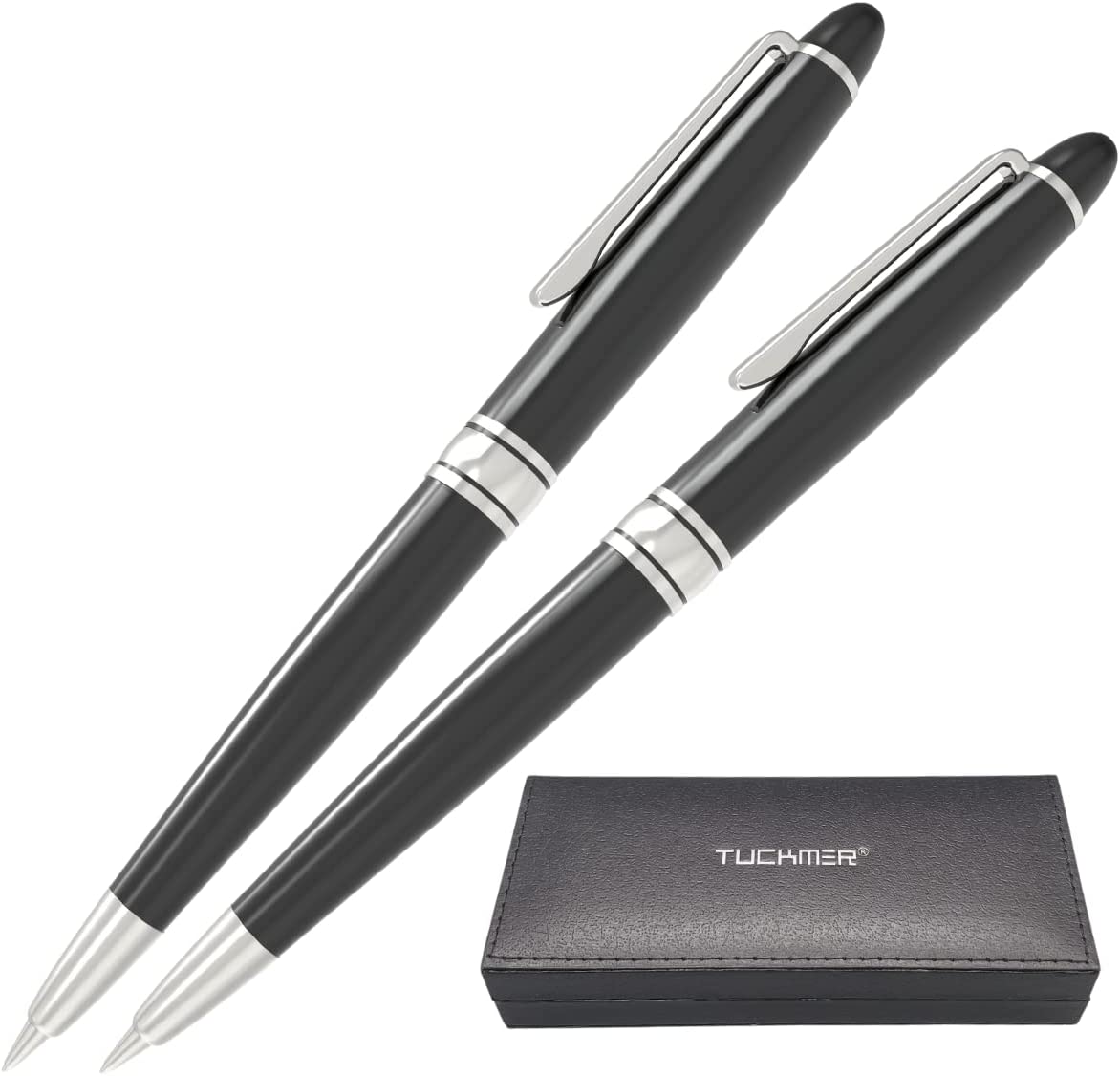 Nice Pens for Men and Women - Black color with Silver Trim - Set of 2 - Medium Point Metal Pen for Smooth Writing - Great Professional Business Gifts for Office Work Meetings